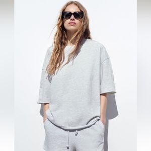 NEW ZARA oversized gray crew neck sweatshirt